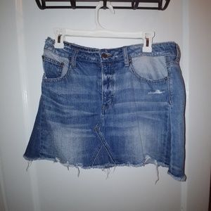 Distressed denim skirt